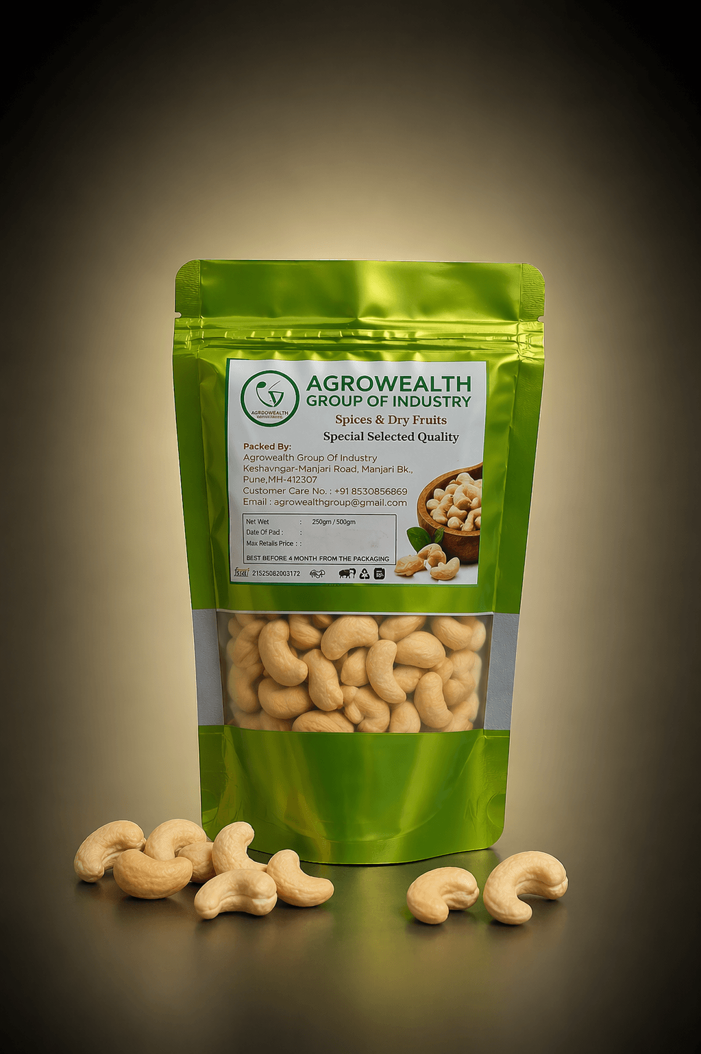 Cashew Nuts Packaging packaged by Agrowealth