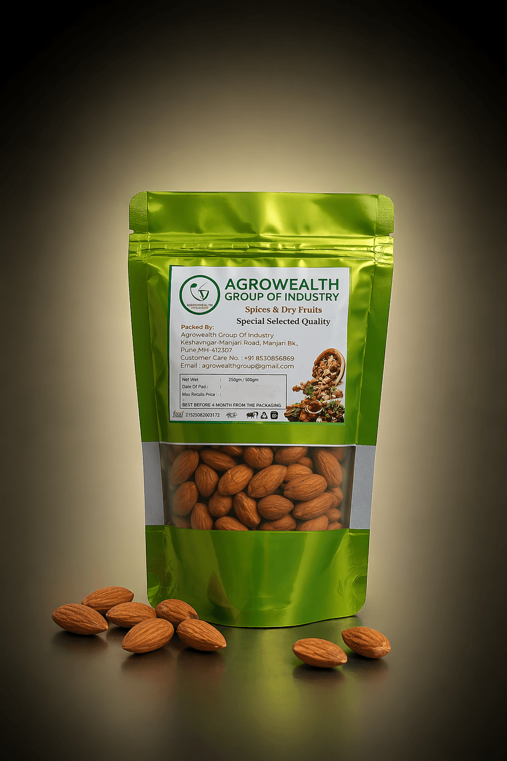 Almonds Packaging packaged by Agrowealth